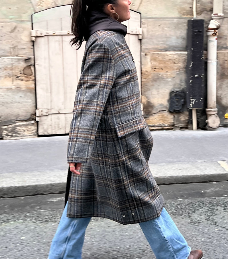 MANTEAU CECIL en lainage avec doudoune amovible coloris check brown