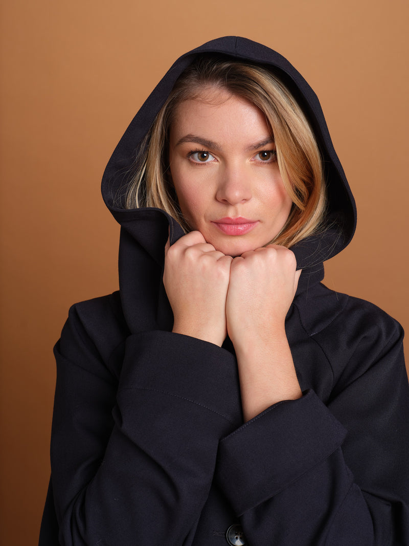 PARKA PAOLA  en gabardine de laine déperlante coloris blueblack