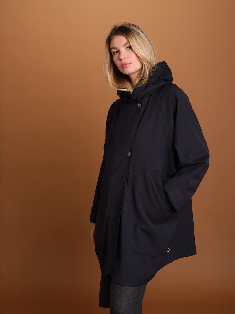 PARKA PAOLA  en gabardine de laine déperlante coloris blueblack