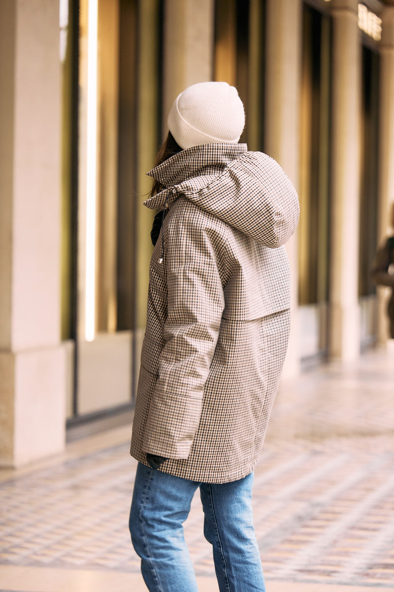 PARKA INES CNO en coton déperlant à carreaux