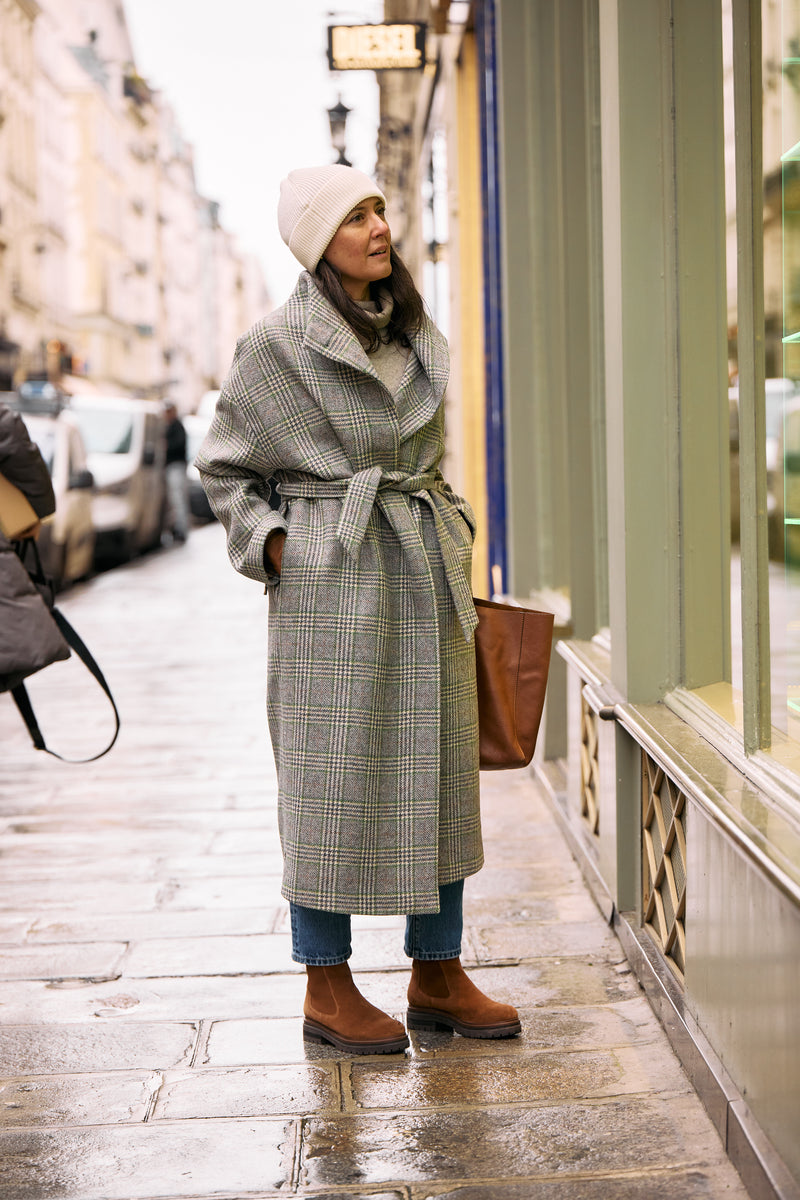 MANTEAU PRUSSE en lainage coloris check green