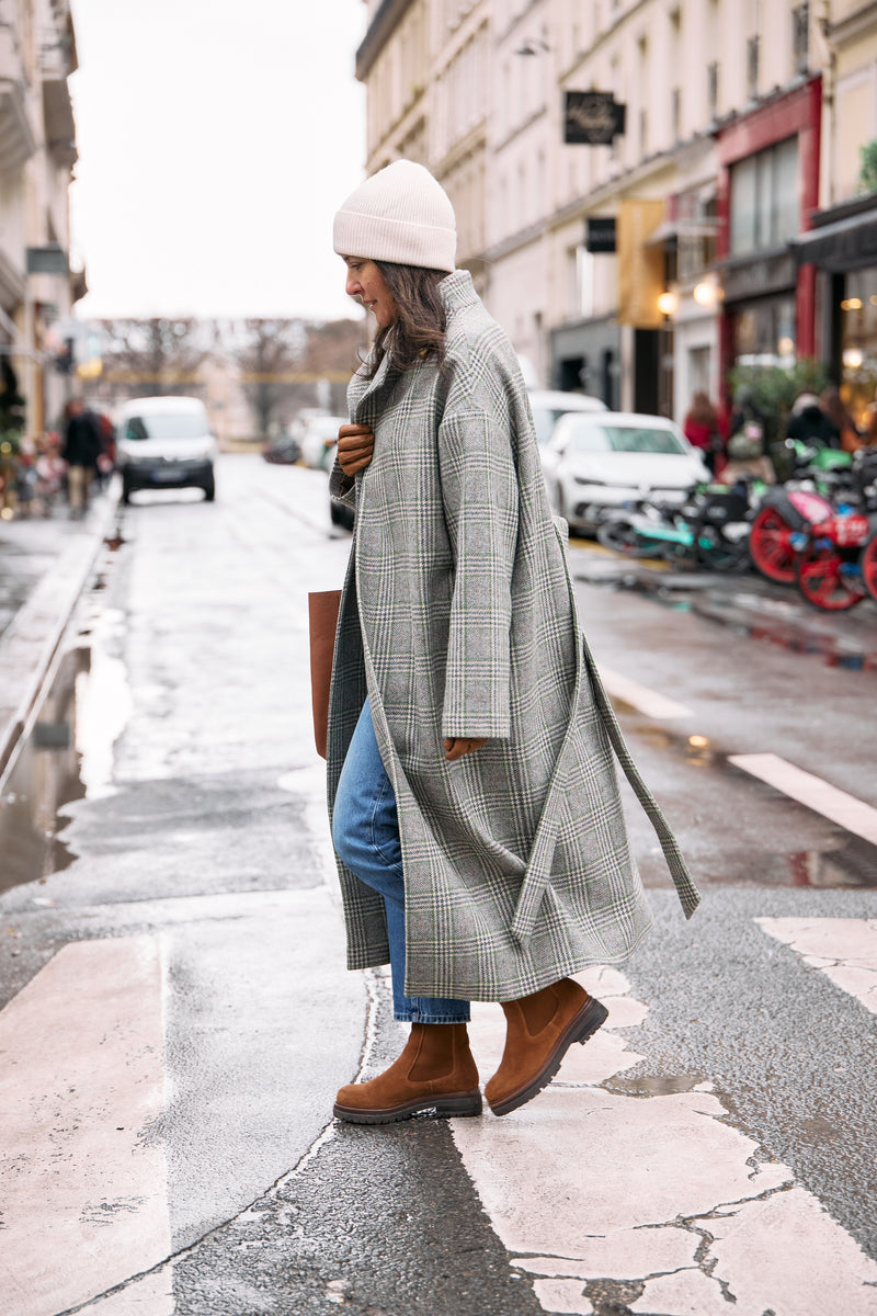 MANTEAU PRUSSE en lainage coloris check green