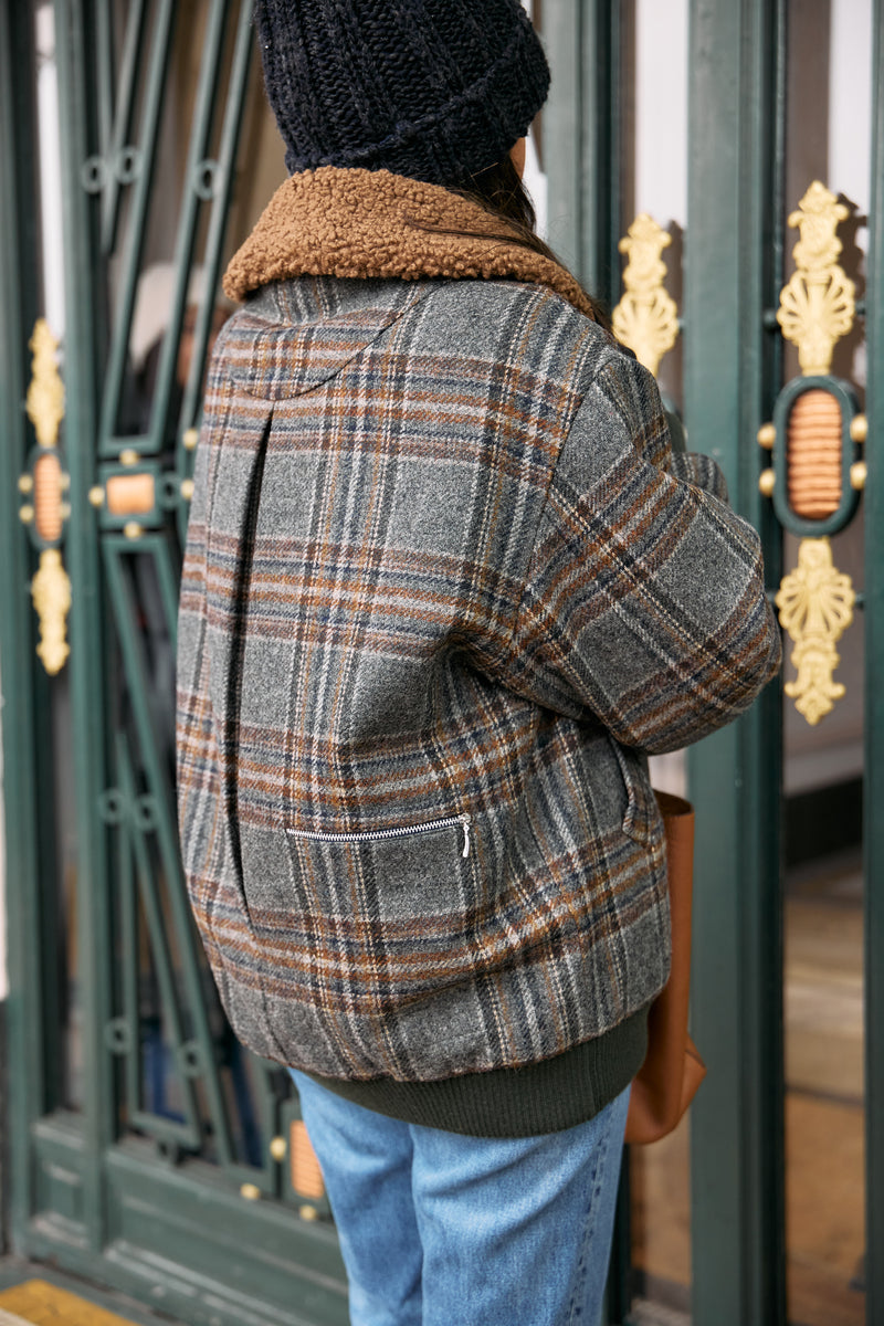 BLOUSON ENZO avec col en bouclette coloris brown