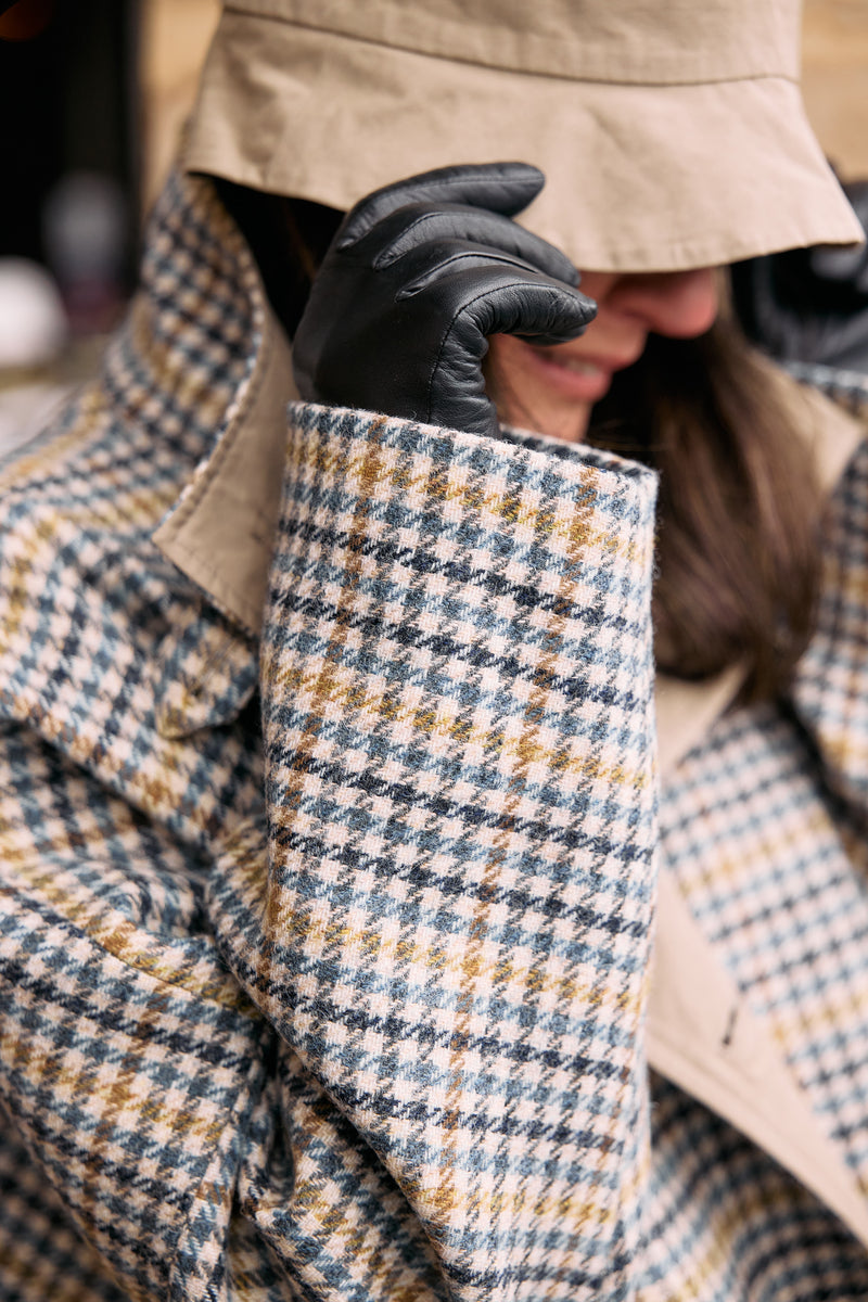 MANTEAU FILO avec bob en lainage coloris pied de poule