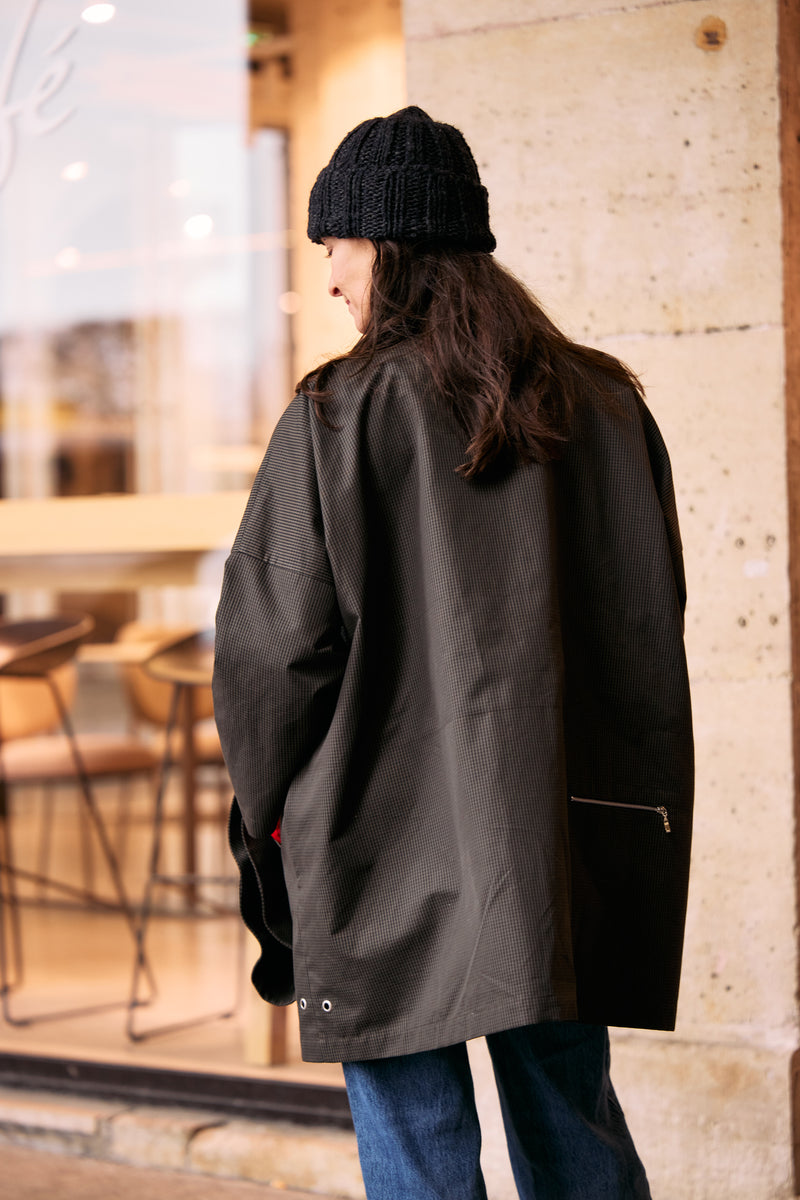 PARKA FILO en coton déperlant à carreaux marron