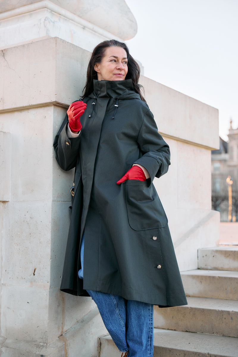 PARKA JOAN en coton déperlant à carreaux marron