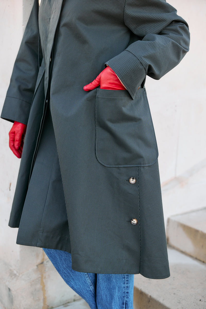 PARKA JOAN en coton déperlant à carreaux marron