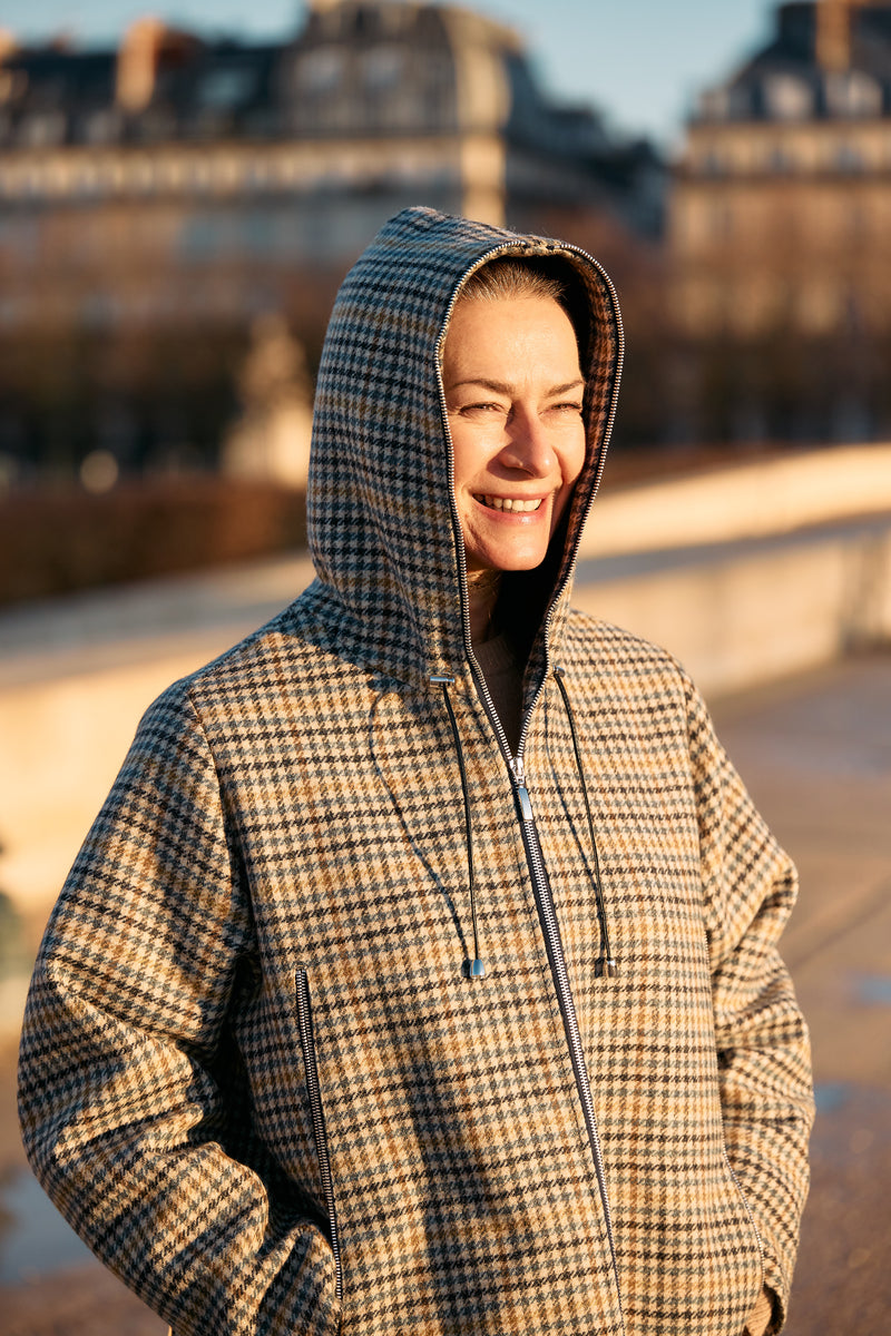 PARKA NINON en lainage pied de poule