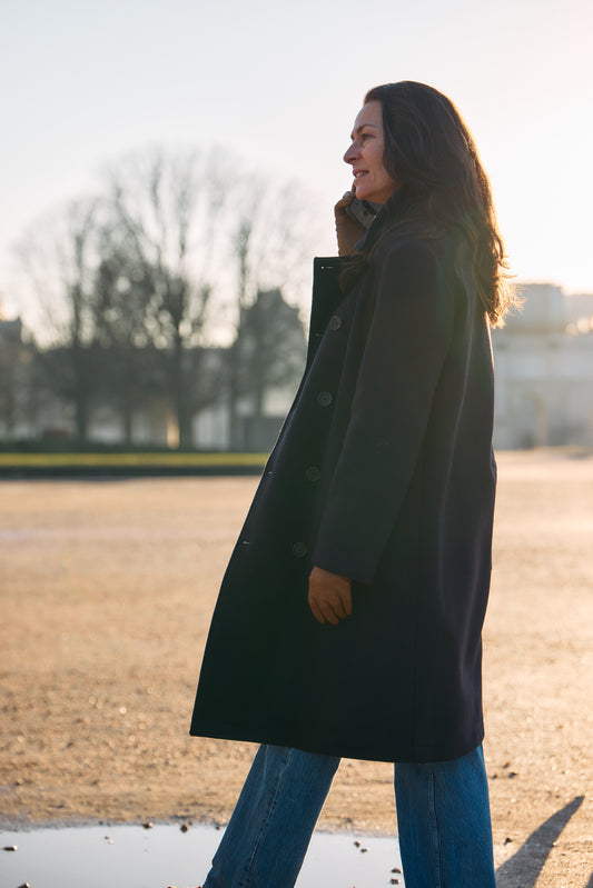 MANTEAU MARTIN en lainage coloris navy