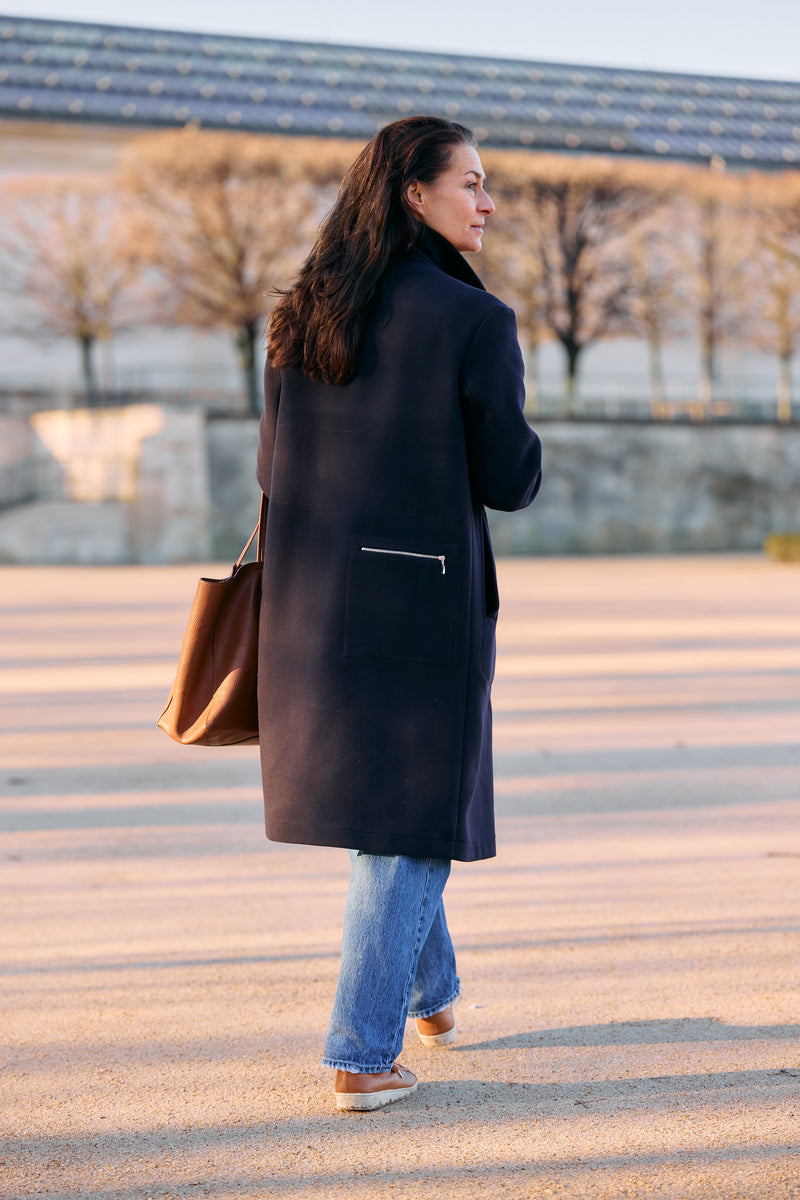 MANTEAU MARTIN en lainage coloris navy
