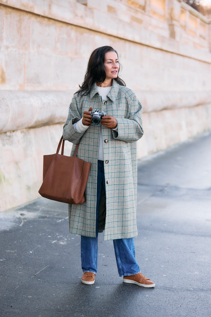 MANTEAU CAMILLE en lainage coloris check blue
