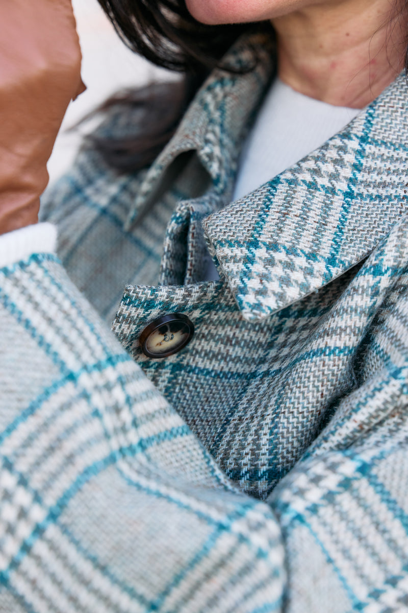 MANTEAU CAMILLE en lainage coloris check blue