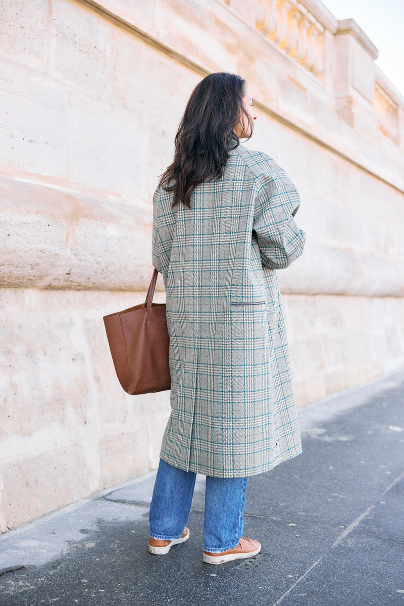 MANTEAU CAMILLE en lainage coloris check blue