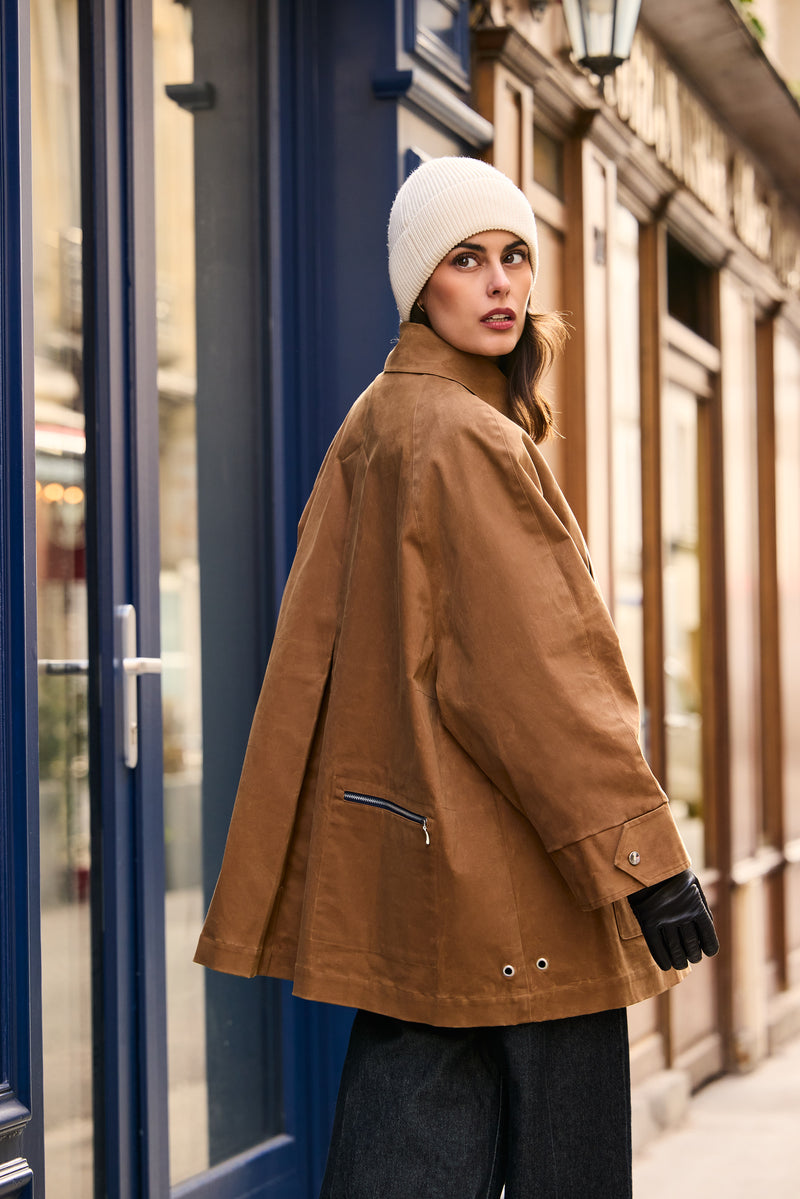CABAN ASTRID en coton waxé imperméable noisette
