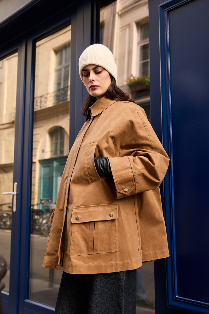 CABAN ASTRID en coton waxé imperméable noisette