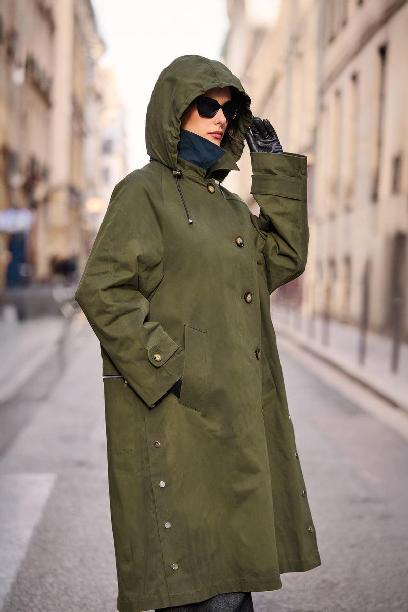 PARKA ROMY en coton waxé imperméable kaki