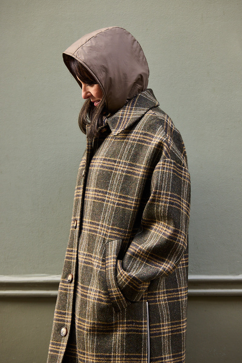 MANTEAU ALMA en laine à carreaux avec doudoune amovible