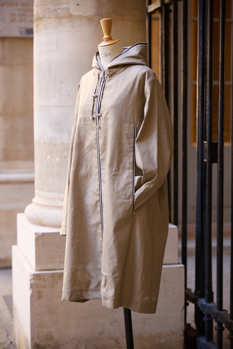 PARKA DÉPERLANTE MINA EN LIN ENDUIT ET COTON SABLE