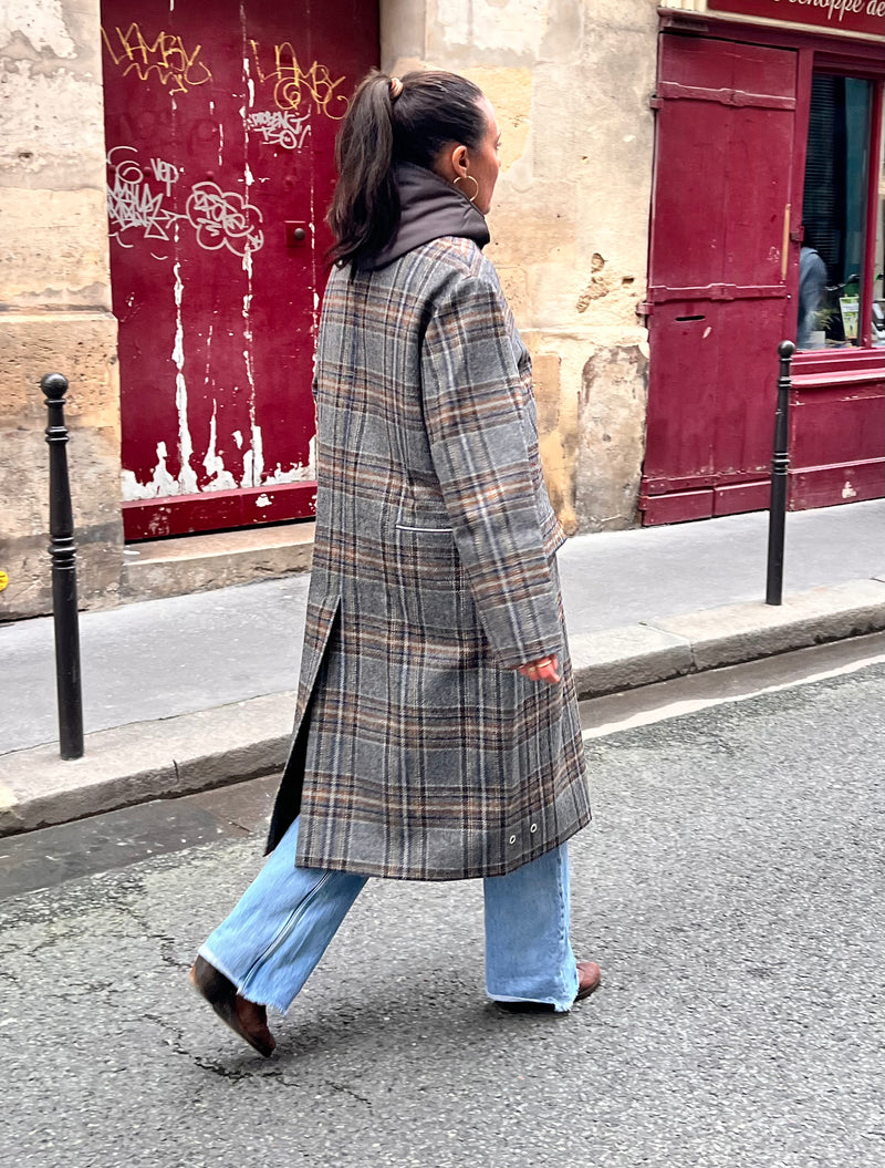 MANTEAU CECIL en lainage avec doudoune amovible coloris check brown