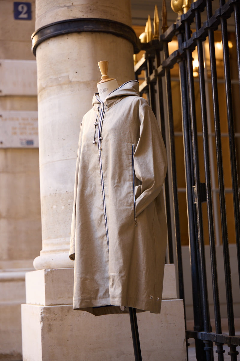 PARKA DÉPERLANTE MINA EN LIN ENDUIT ET COTON SABLE