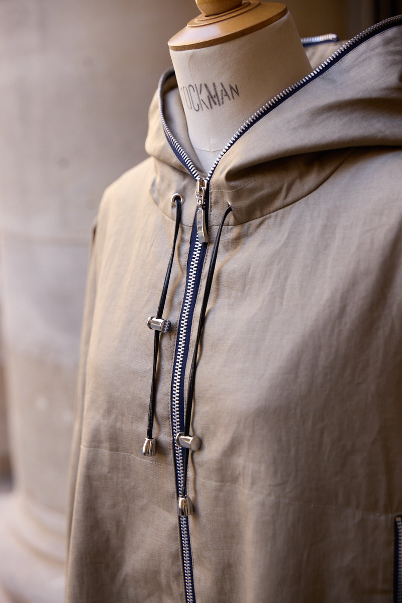 PARKA DÉPERLANTE MINA EN LIN ENDUIT ET COTON SABLE