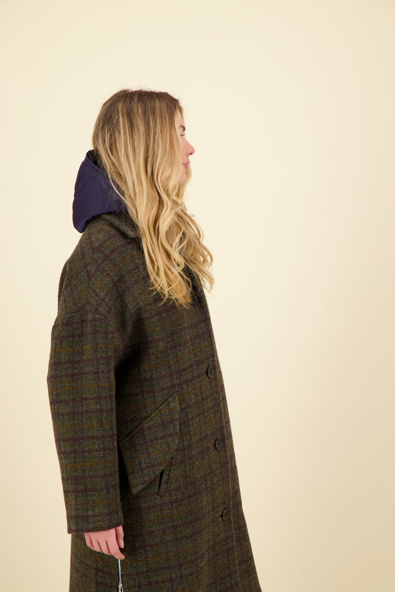MANTEAU ALMA en lainage à carreaux avec doudoune amovible