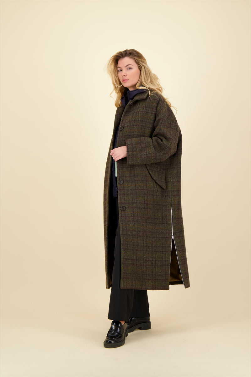 MANTEAU ALMA en lainage à carreaux avec doudoune amovible