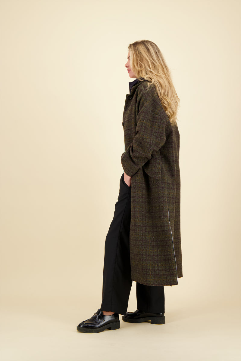 MANTEAU ALMA en lainage à carreaux avec doudoune amovible