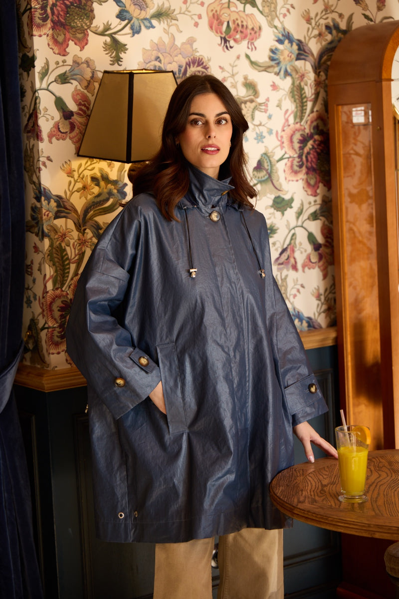 PARKA DÉPERLANTE AVERSE EN LIN ENDUIT ARDOISE