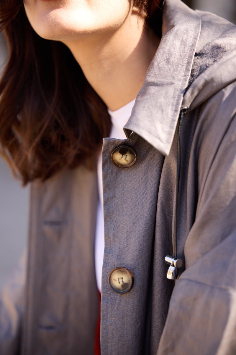 PARKA DÉPERLANTE AVERSE EN LIN ENDUIT DÉPERLANT BRONZE