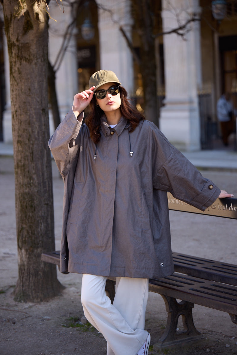 PARKA DÉPERLANTE AVERSE EN LIN ENDUIT DÉPERLANT BRONZE