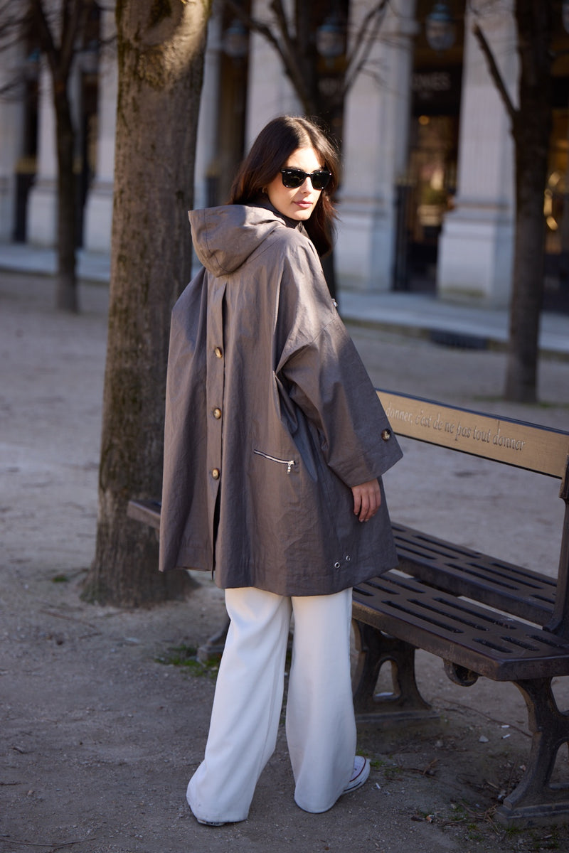 PARKA DÉPERLANTE AVERSE EN LIN ENDUIT DÉPERLANT BRONZE