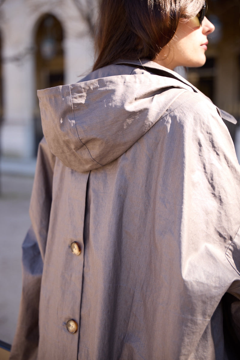 PARKA DÉPERLANTE AVERSE EN LIN ENDUIT DÉPERLANT BRONZE