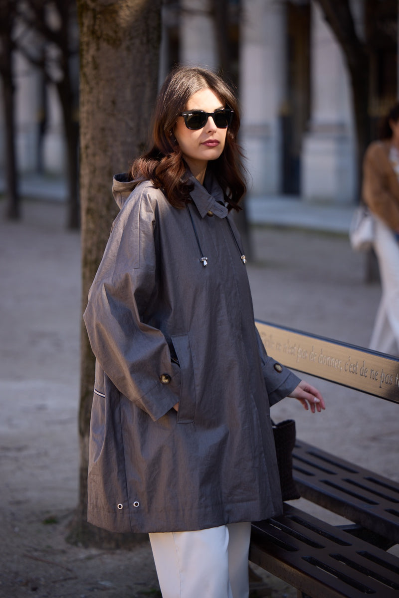 PARKA DÉPERLANTE AVERSE EN LIN ENDUIT DÉPERLANT BRONZE