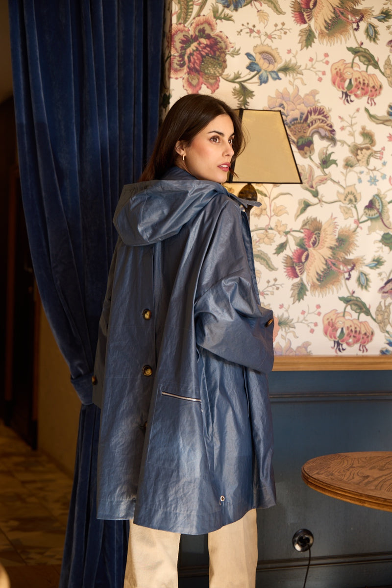 PARKA DÉPERLANTE AVERSE EN LIN ENDUIT ARDOISE