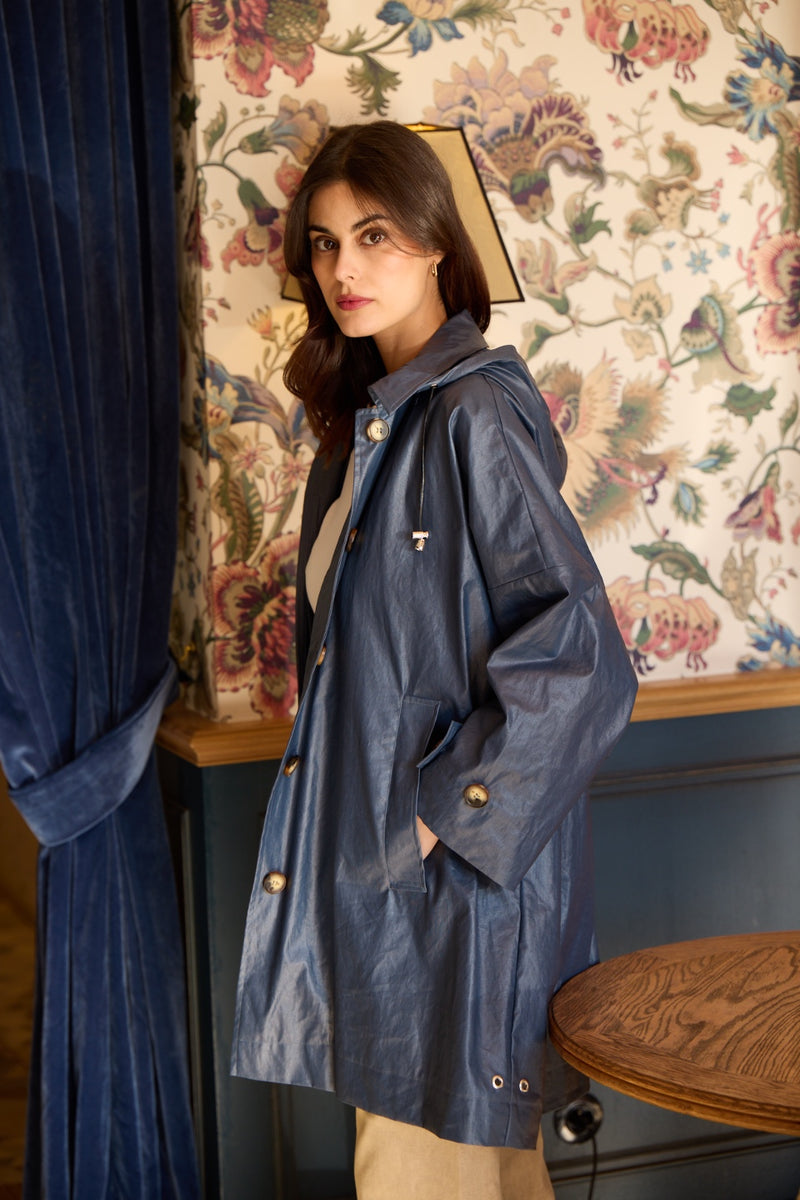 PARKA DÉPERLANTE AVERSE EN LIN ENDUIT ARDOISE