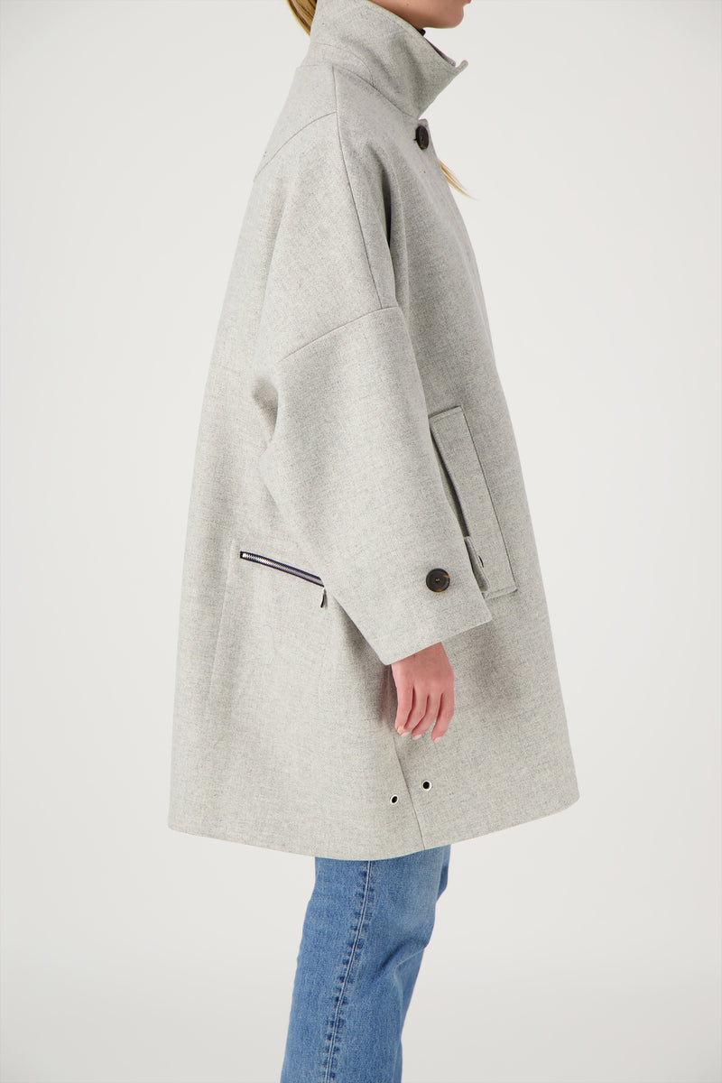 MANTEAU AVERSE en lainage coloris gris chiné