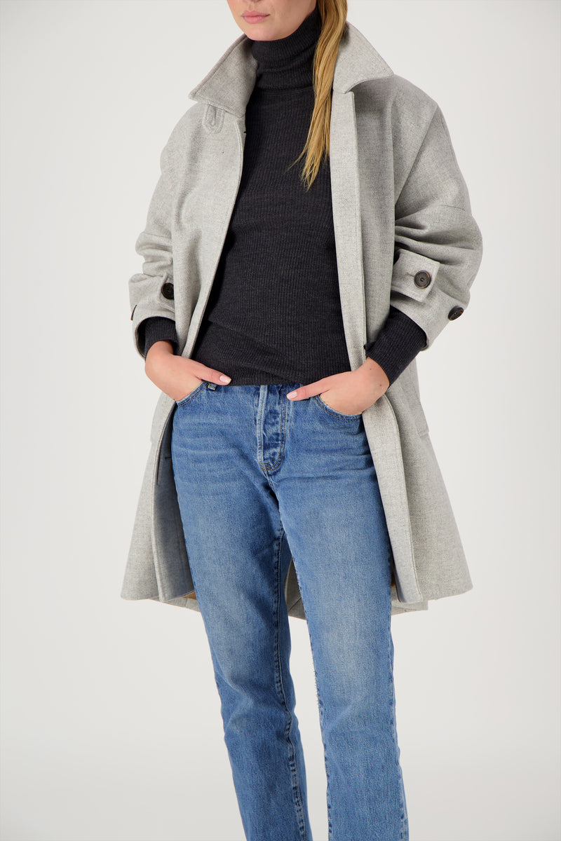 MANTEAU AVERSE en lainage coloris gris chiné