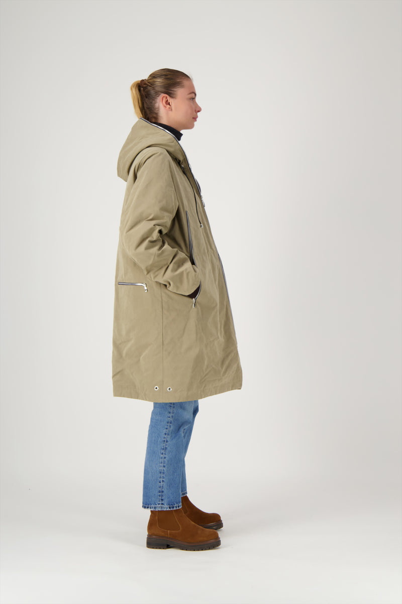 PARKA UNISEXE BARBARA en coton ouatiné déperlant coloris taupe