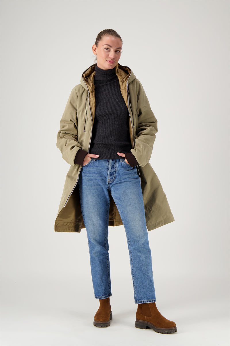 PARKA UNISEXE BARBARA en coton ouatiné déperlant coloris taupe