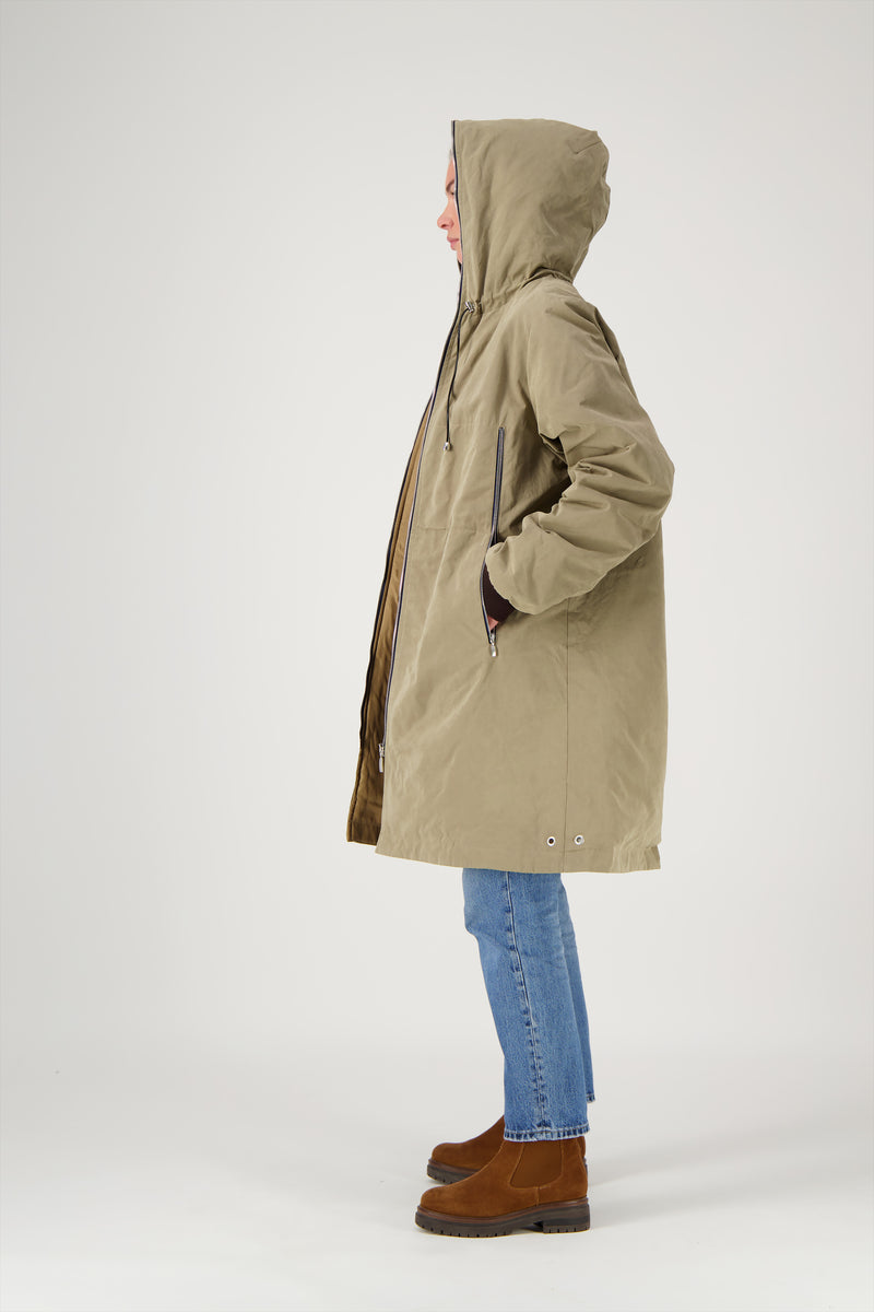 PARKA UNISEXE BARBARA en coton ouatiné déperlant coloris taupe