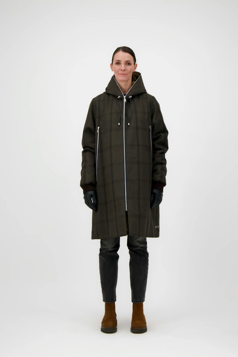 PARKA BARBARA en coton déperlant brun à carreaux