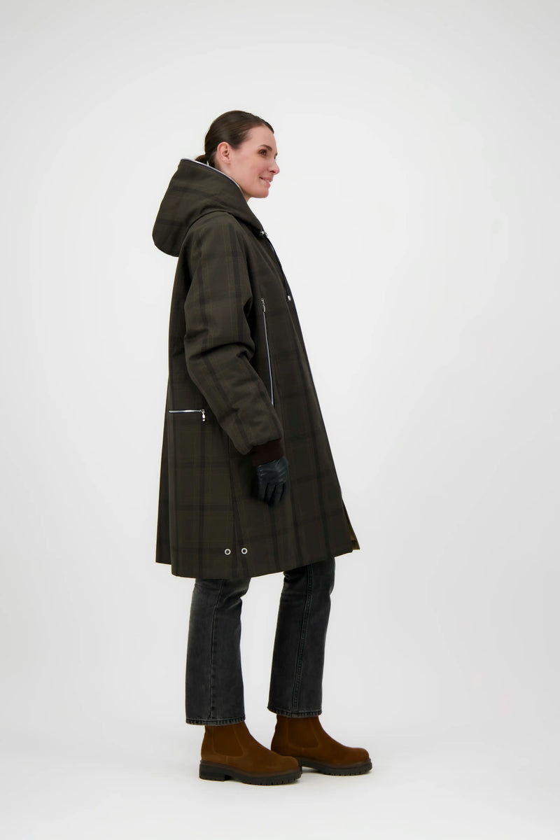 PARKA BARBARA en coton déperlant brun à carreaux