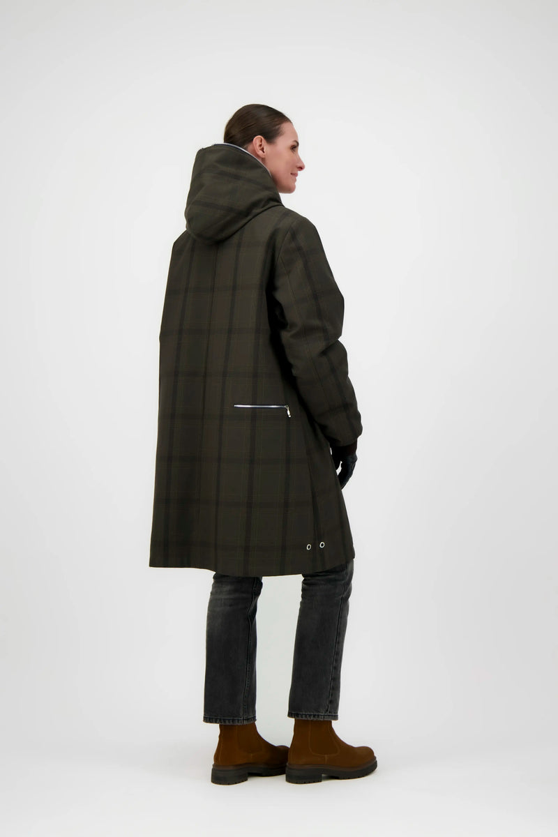 PARKA BARBARA en coton déperlant brun à carreaux