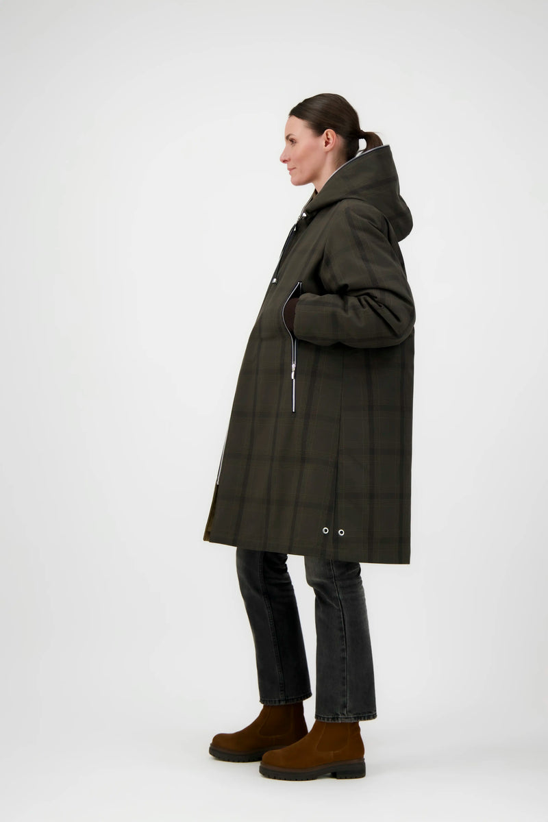 PARKA BARBARA en coton déperlant brun à carreaux