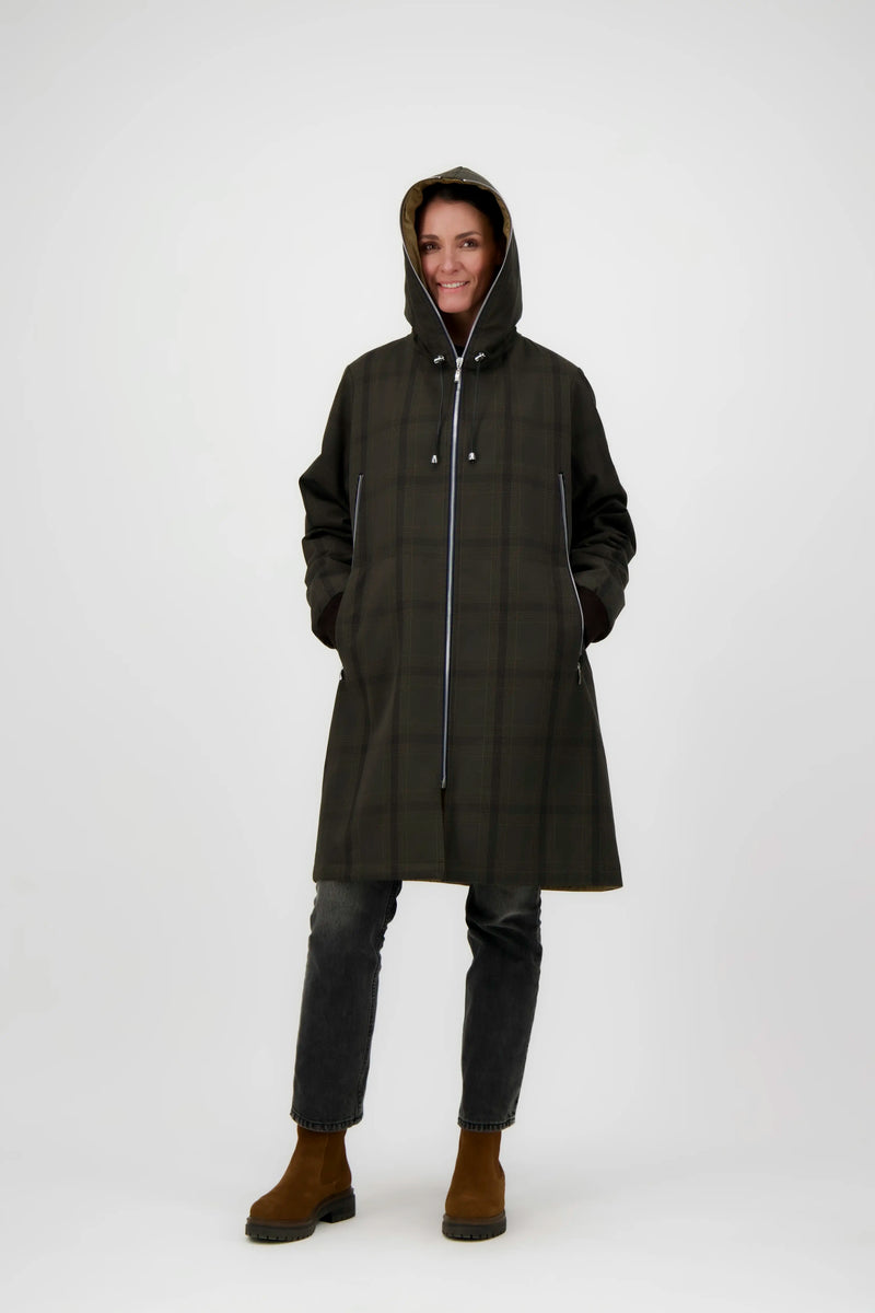PARKA BARBARA en coton déperlant brun à carreaux