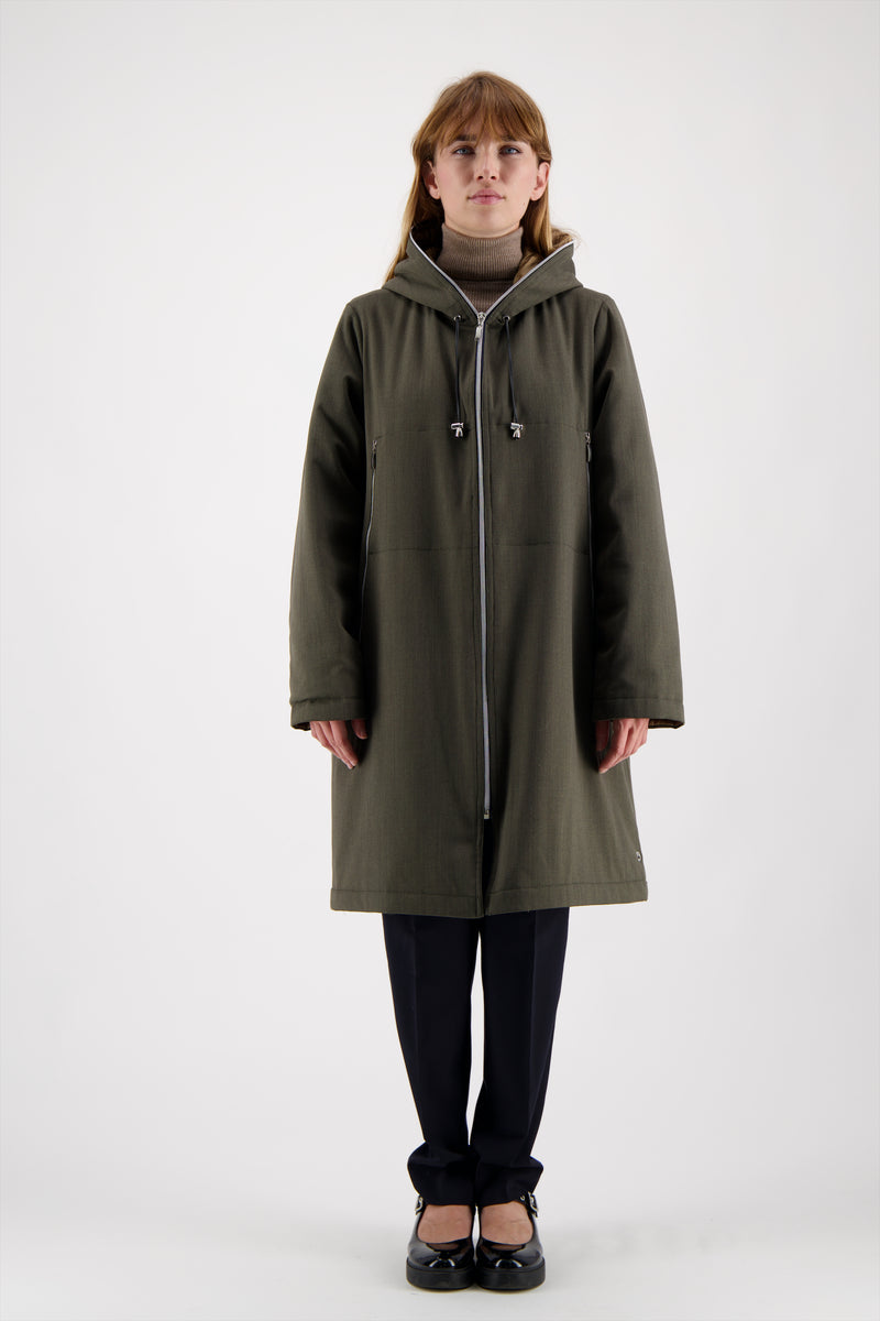 PARKA BARBARA en gabardine de laine déperlante coloris army