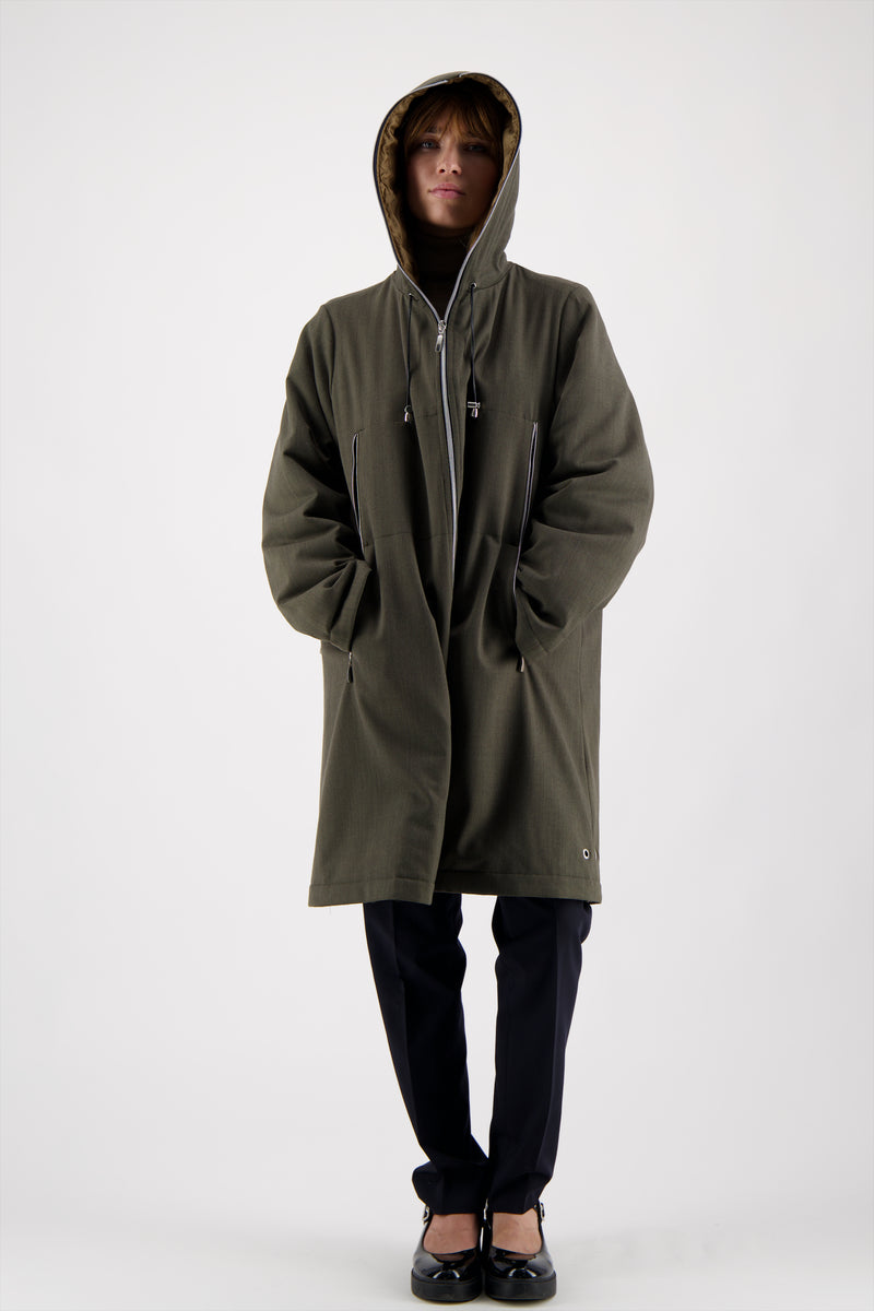 PARKA BARBARA en gabardine de laine déperlante coloris army