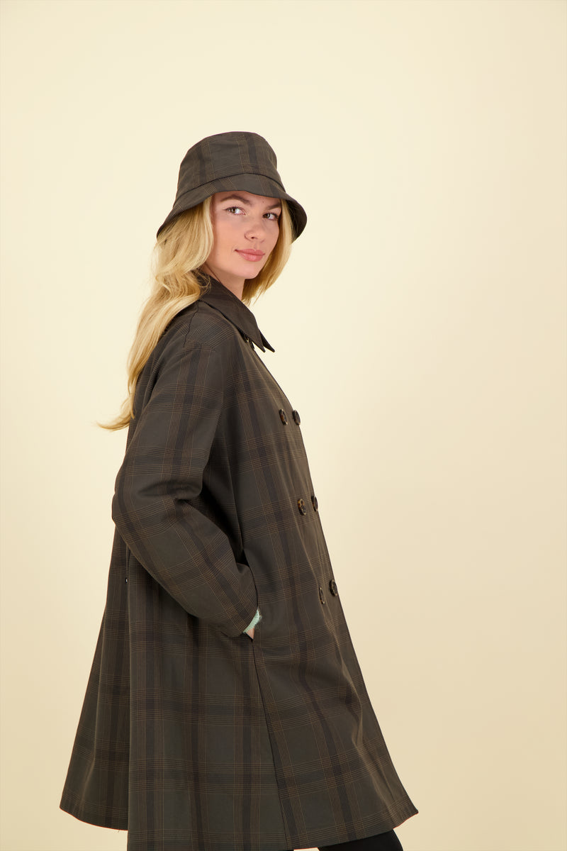 CABAN BARRIE en coton déperlant imprimé brun Prince de Galles