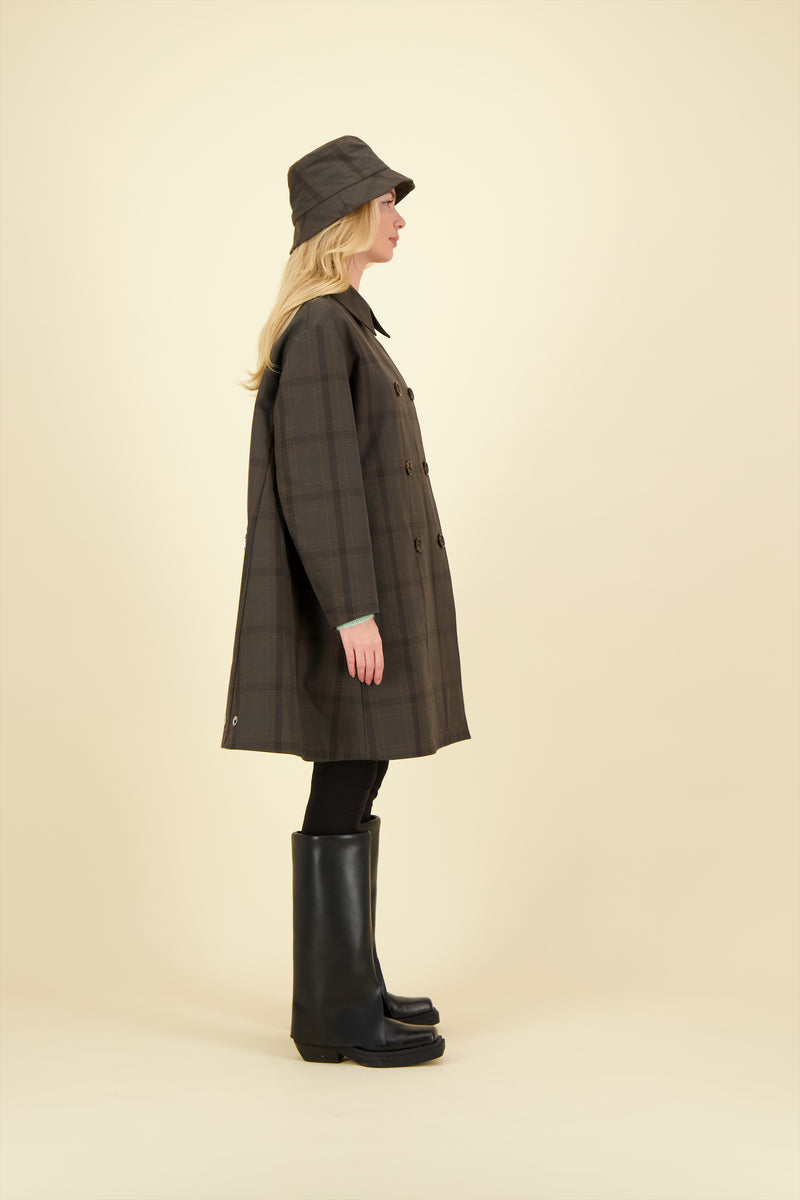 CABAN BARRIE en coton déperlant imprimé brun Prince de Galles